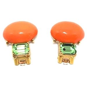KENNETH JAY LANE, CORAL CABOCHON & PERIDOT CRYSTAL
